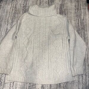 Cozy White Cable Knit Turtleneck Sweater